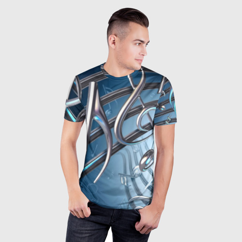 Мужская футболка 3D Slim с принтом Металлические ноты, фото на моделе #1