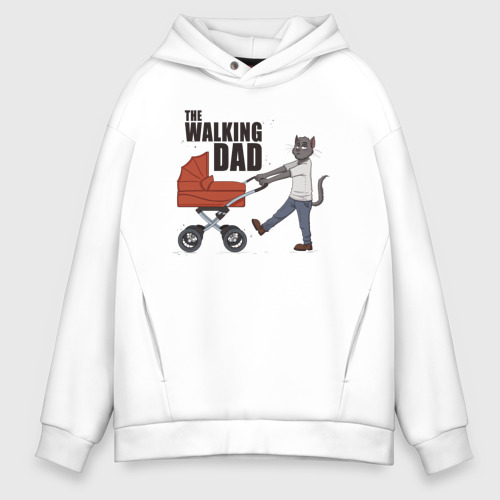 Мужское худи Oversize хлопок Walking dad\Гуляющий папа, цвет белый