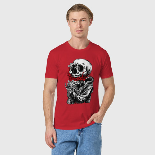 Мужская футболка хлопок Череп, пламя, дым, цвет красный - фото 3