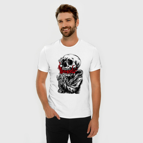 Мужская футболка хлопок Slim Череп, пламя, дым, цвет белый - фото 3
