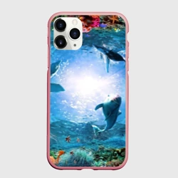 Чехол для iPhone 11 Pro матовый Дельфины