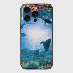 Чехол для iPhone 16 Pro силиконовый с защитой камеры Дельфины