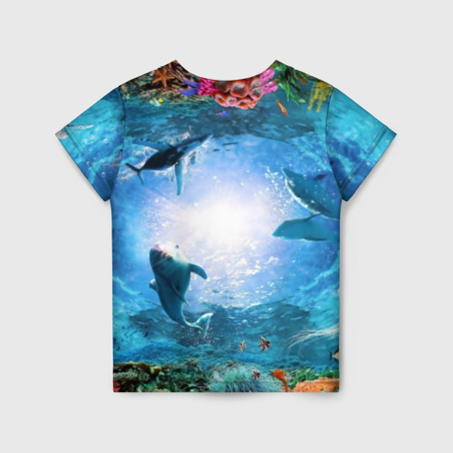 Детская футболка 3D с принтом Дельфины, вид сзади #1