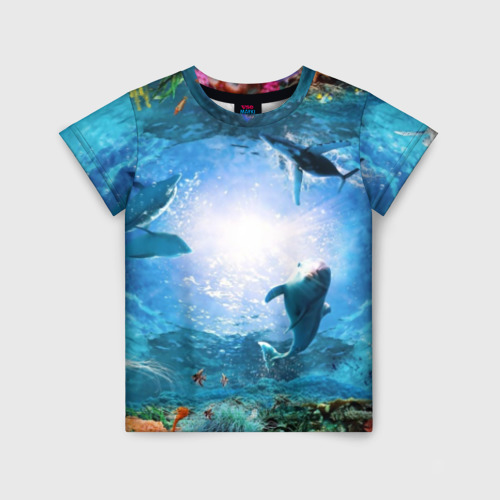 Детская футболка 3D с принтом Дельфины, вид спереди #2