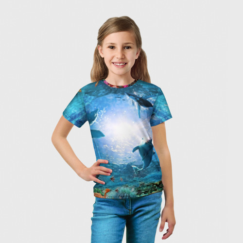 Детская футболка 3D с принтом Дельфины, вид сбоку #3
