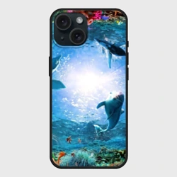 Чехол силиконовый для Apple iPhone 15 матовый Дельфины