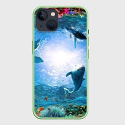 Чехол для iPhone 14 Дельфины