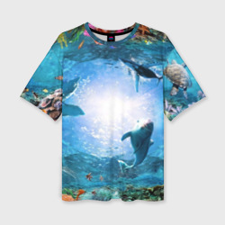 Женская футболка oversize 3D Дельфины