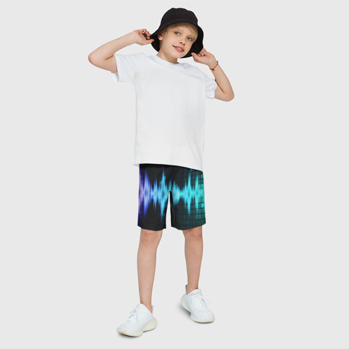 Детские спортивные шорты 3D с принтом Neon music, фото на моделе #1