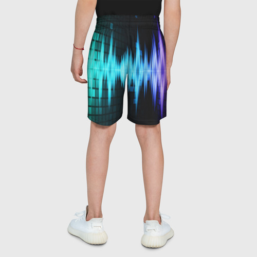Детские спортивные шорты 3D с принтом Neon music, вид сзади #2