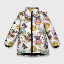 Зимняя куртка для девочек 3D Мопсы с пончиками