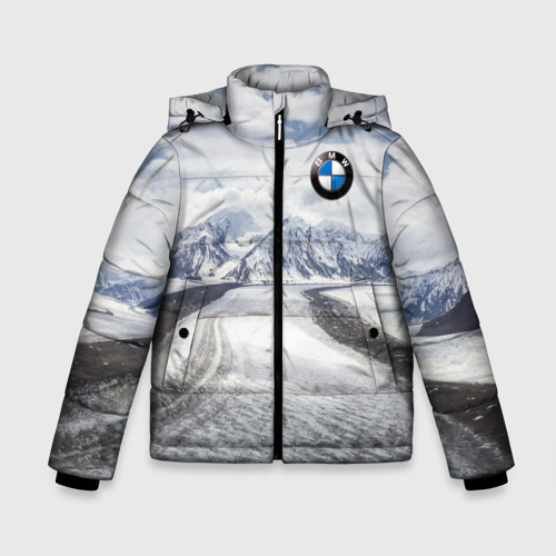 Зимняя куртка для мальчиков 3D с принтом BMW - снежная вершина, вид спереди #2