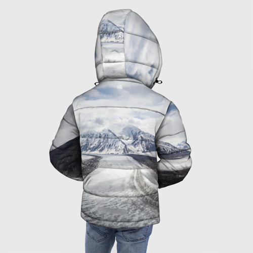 Зимняя куртка для мальчиков 3D с принтом BMW - снежная вершина, вид сзади #2