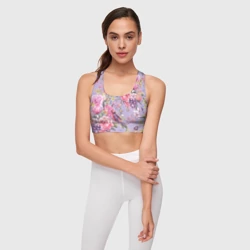 Женский спортивный топ 3D Лилии розы и птицы - фото 2