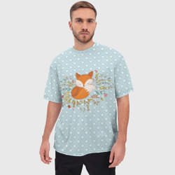 Мужская футболка oversize 3D Лисичка в цветах - фото 2