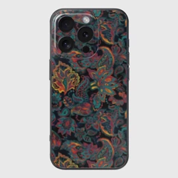 Чехол для iPhone 16 Pro силиконовый с защитой камеры Узор пейсли на черном