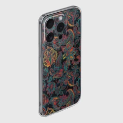 Чехол для iPhone 15 Pro силиконовый с защитой камеры Узор пейсли на черном - фото 2