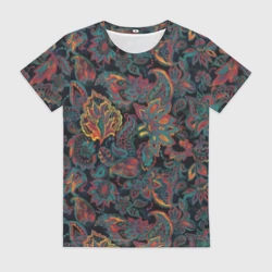 Женская футболка 3D Узор пейсли на черном