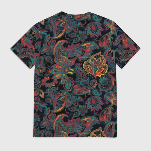 Мужская футболка 3D с принтом Узор пейсли на черном, вид сзади #1