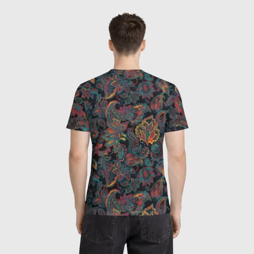 Мужская футболка 3D с принтом Узор пейсли на черном, вид сзади #2