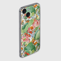 Чехол для iPhone 15 силиконовый с защитой камеры Карпы кои в зелени - фото 2