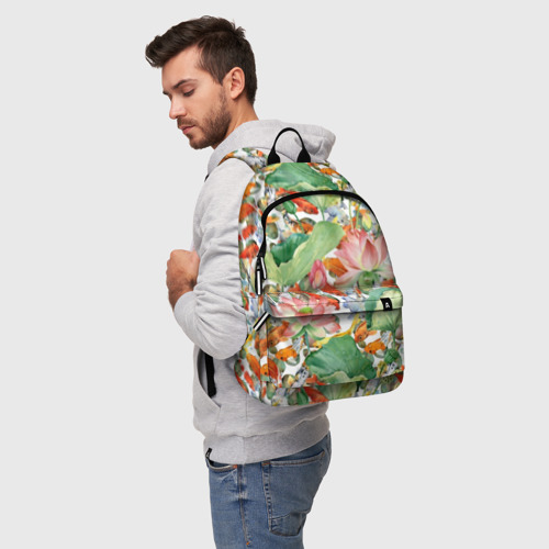 Рюкзак 3D с принтом Карпы кои в зелени, фото на моделе #1