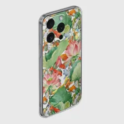 Чехол для iPhone 15 Pro силиконовый с защитой камеры Карпы кои в зелени - фото 2