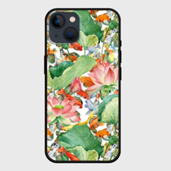 Чехол для iPhone 14 Карпы кои в зелени