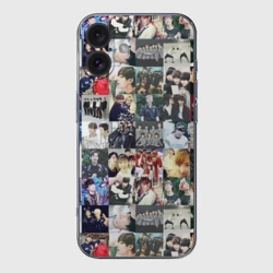 Чехол для iPhone 16 силиконовый с защитой камеры BTS Collage