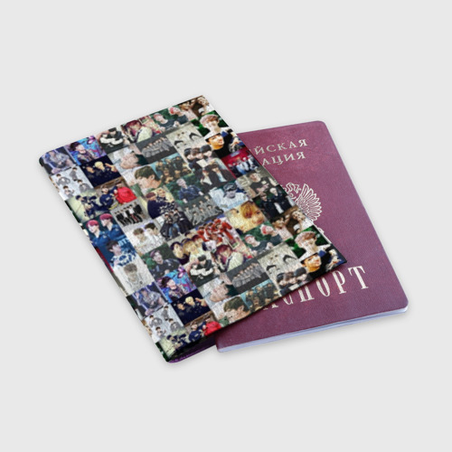Обложка для паспорта матовая кожа BTS Collage, цвет фиолетовый - фото 3