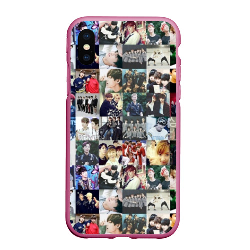 Чехол для iPhone XS Max матовый BTS Collage, цвет малиновый