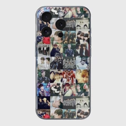 Чехол для iPhone 15 Pro Max силиконовый с защитой камеры BTS Collage