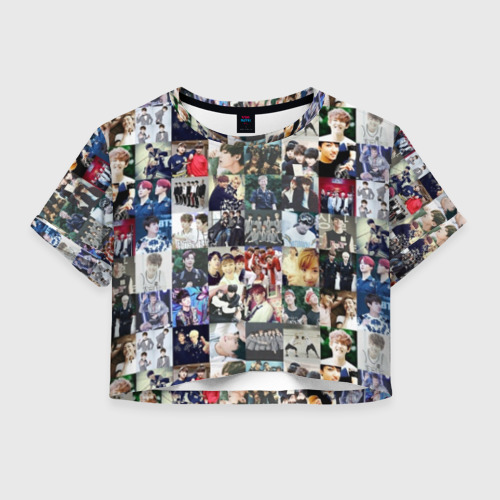 Женская футболка Crop-top 3D BTS Collage Фото 01 Женская футболка Crop-top 3D BTS Collage Фото 01