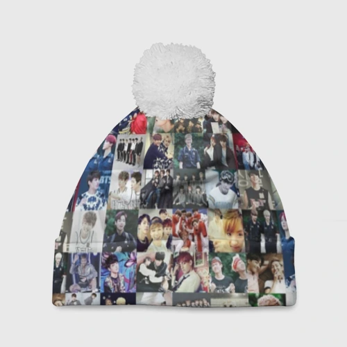 Шапка 3D c помпоном BTS Collage