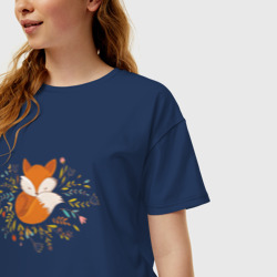 Женская футболка хлопок Oversize Лиса в цветах - фото 2