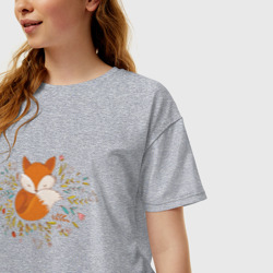 Женская футболка хлопок Oversize Лиса в цветах - фото 2