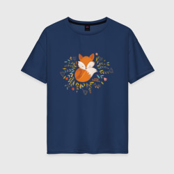 Лиса в цветах – Женская футболка хлопок Oversize с принтом купить со скидкой в -16%