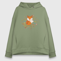 Женское худи Oversize хлопок Лиса в цветах