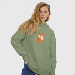 Женское худи Oversize хлопок Лиса в цветах - фото 2
