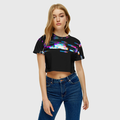Женская футболка Crop-top 3D Глитч, цвет 3D печать - фото 4