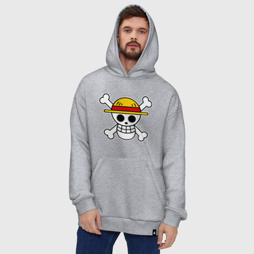 Худи SuperOversize хлопок One Piece скелет в шялпе, цвет меланж - фото 5