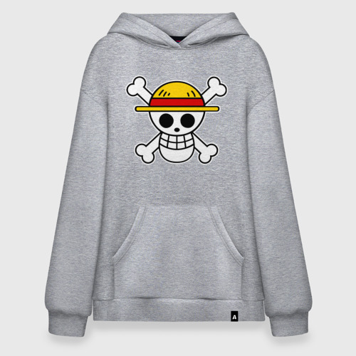 Худи SuperOversize хлопок One Piece скелет в шялпе, цвет меланж