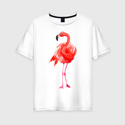 Женская футболка оверсайз из хлопка с принтом Фламинго, вид спереди №1