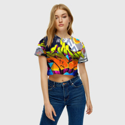 Женская футболка Crop-top 3D Неоновое граффити - фото 2