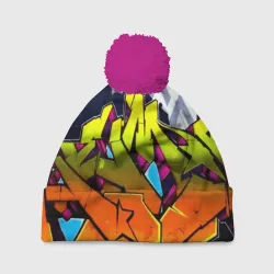 Шапка 3D c помпоном Неоновое граффити
