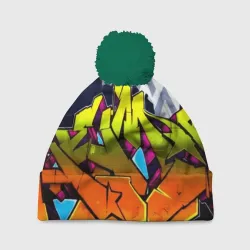Шапка 3D c помпоном Неоновое граффити