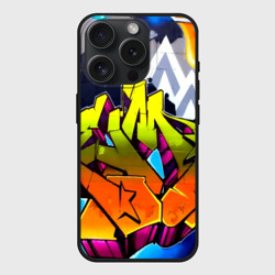 Чехол силиконовый для Apple iPhone 15 Pro матовый Неоновое граффити