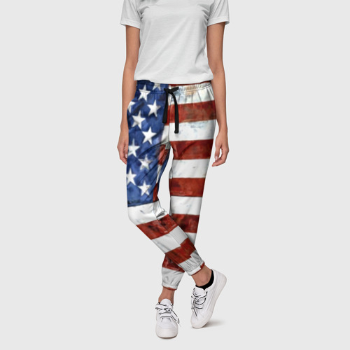 Женские брюки 3D с принтом США ФЛАГ, фото на моделе #1