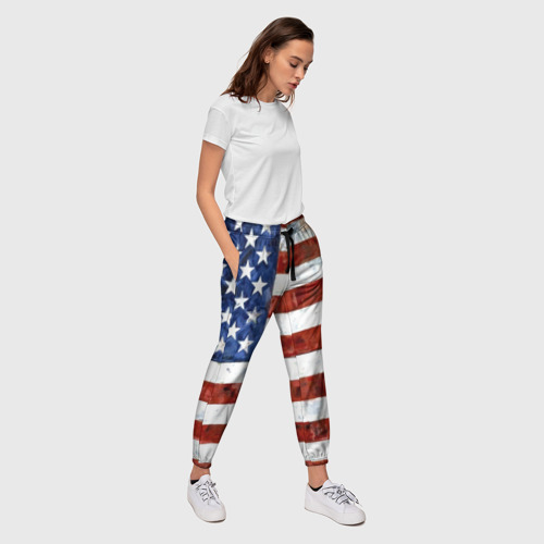 Женские брюки 3D с принтом США ФЛАГ, вид сбоку #3