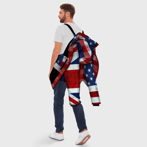 Мужская зимняя куртка 3D с принтом Англия&Америка, вид сзади #2